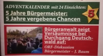 NEUE "Informationen für Purkersorf" (Dez. 23) mit "Adventkalender" in Erwartung einer neuen Politik in Purkersdorf Titelbild IfP Dez 23